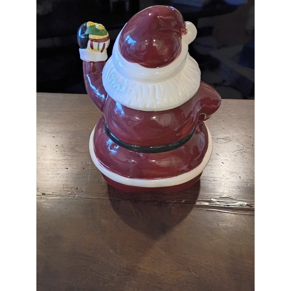 Vintage Style Ceramic Santa Claus Cookie Jar Holiday Decor Hand Painted Red